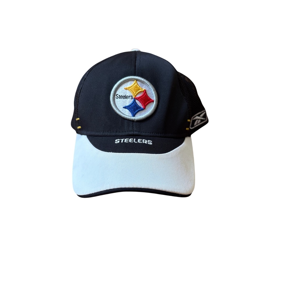 Reebok Hat Mens Black White Pittsburgh Steelers Mesh Trucker Cap SIZE OSFA